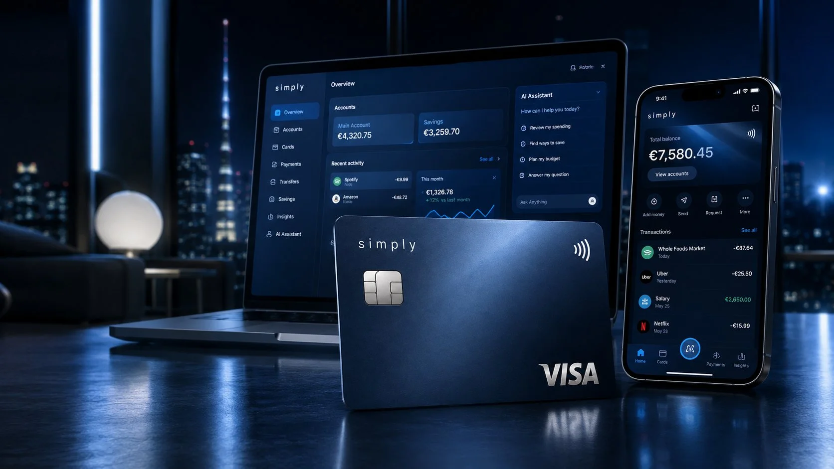 Simply app, tarjeta y dashboard